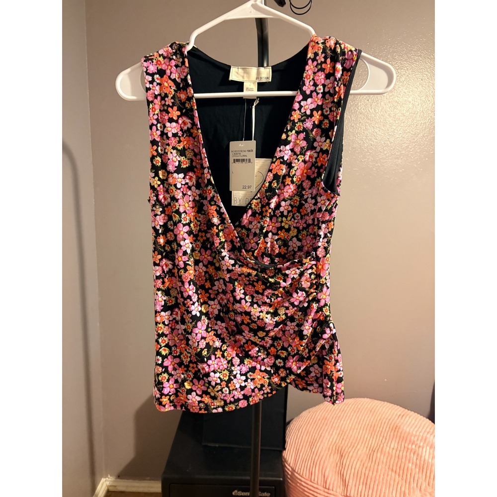Nordstrom Rack Black Floral‎ Sleeveless Blouse Sz L - NWT